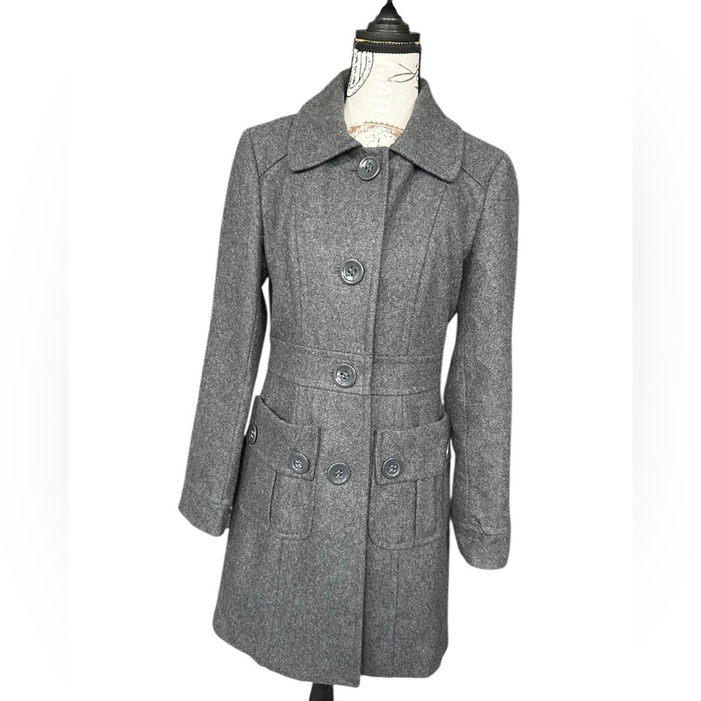 Tulle by Anthropologie Wool Blend Dark Gray Pea Coat size XS-S - Picture 3 of 13